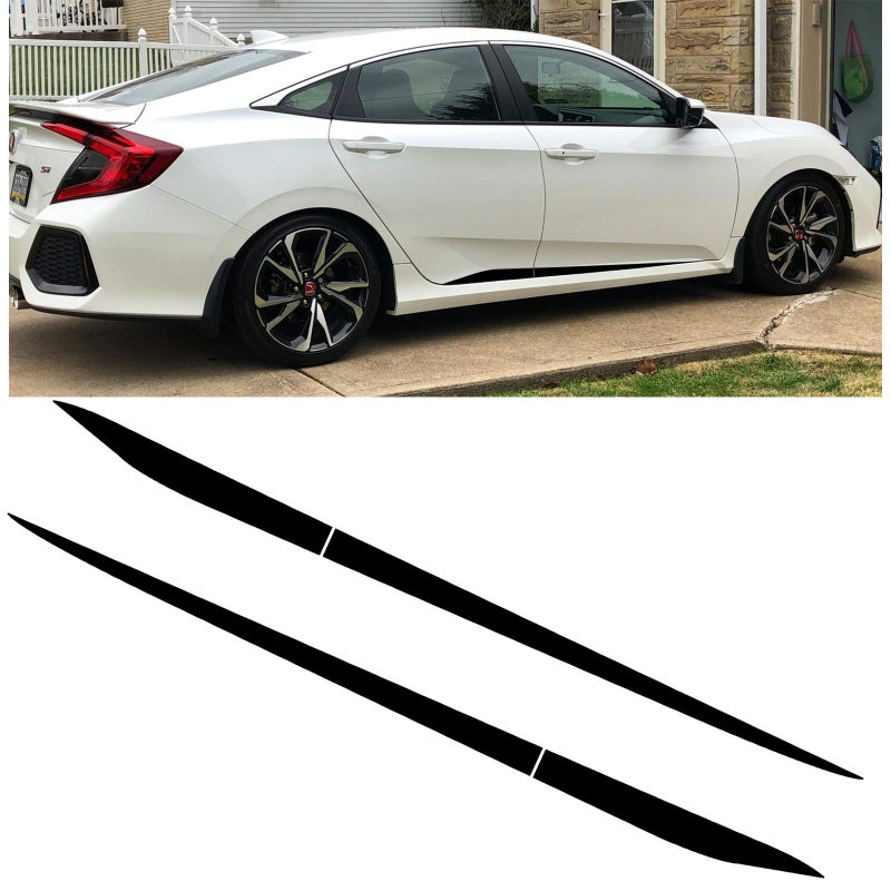x xotic tech Car Side Skirt Stripe Sticker Lower Door Panel Decal Molding Trim Vinyl Compatible with Honda Civic 2016-2021(Black) - Image 1